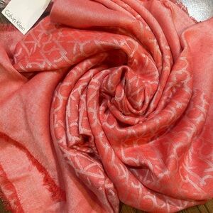Calvin Klein Coral Logo Scarf Wrap Shawl Fringe NWT OS